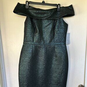 Rickie Freeman for Teri Jon Women's Emerald Off-the-Shoulder Dress Size 12